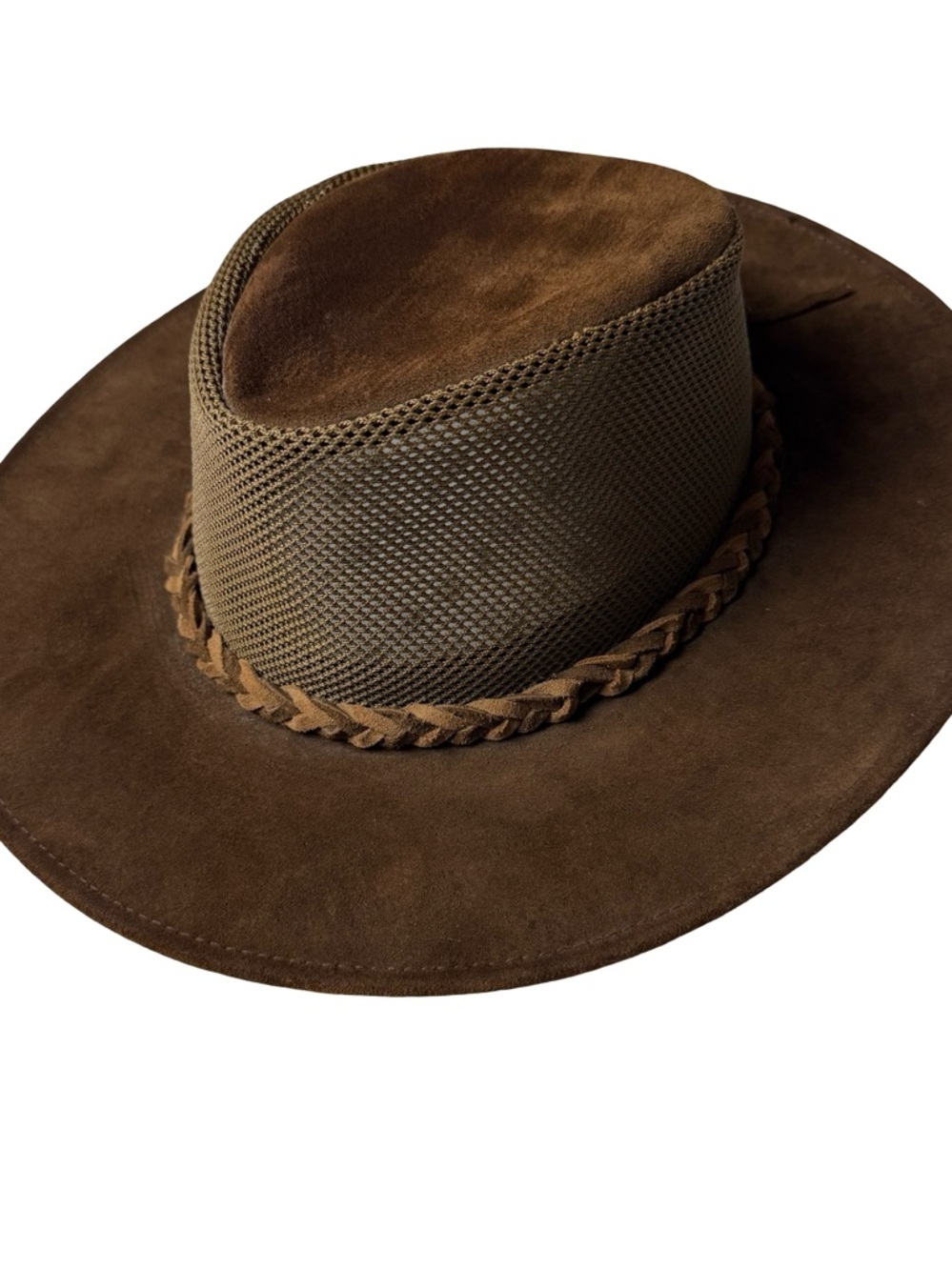 Henschel Brand HH Outback Cowboy Brown Suede Leather Hat Vent Mesh SZ L Concert
